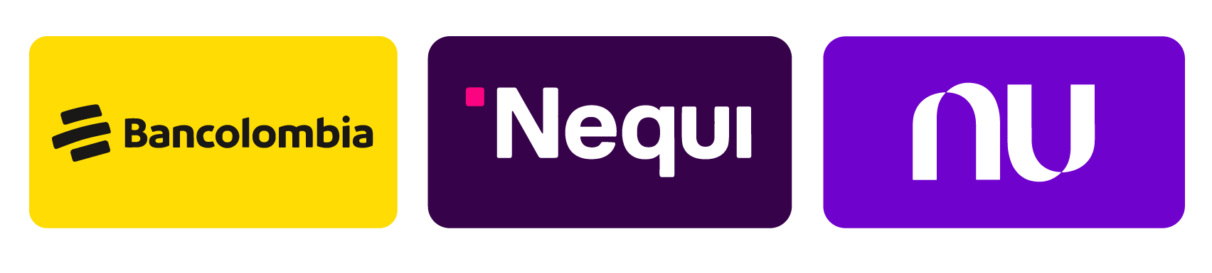 Métodos de pago Bancolombia, Nequi, Nu y efectivo